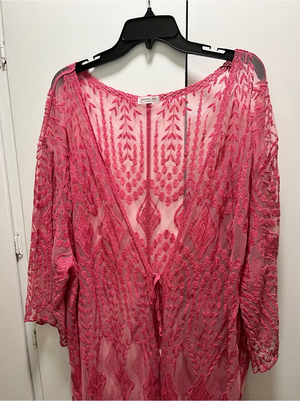 Embroidered Pink Sheer Duster Maxi. Plus size - Picture 2 of 7